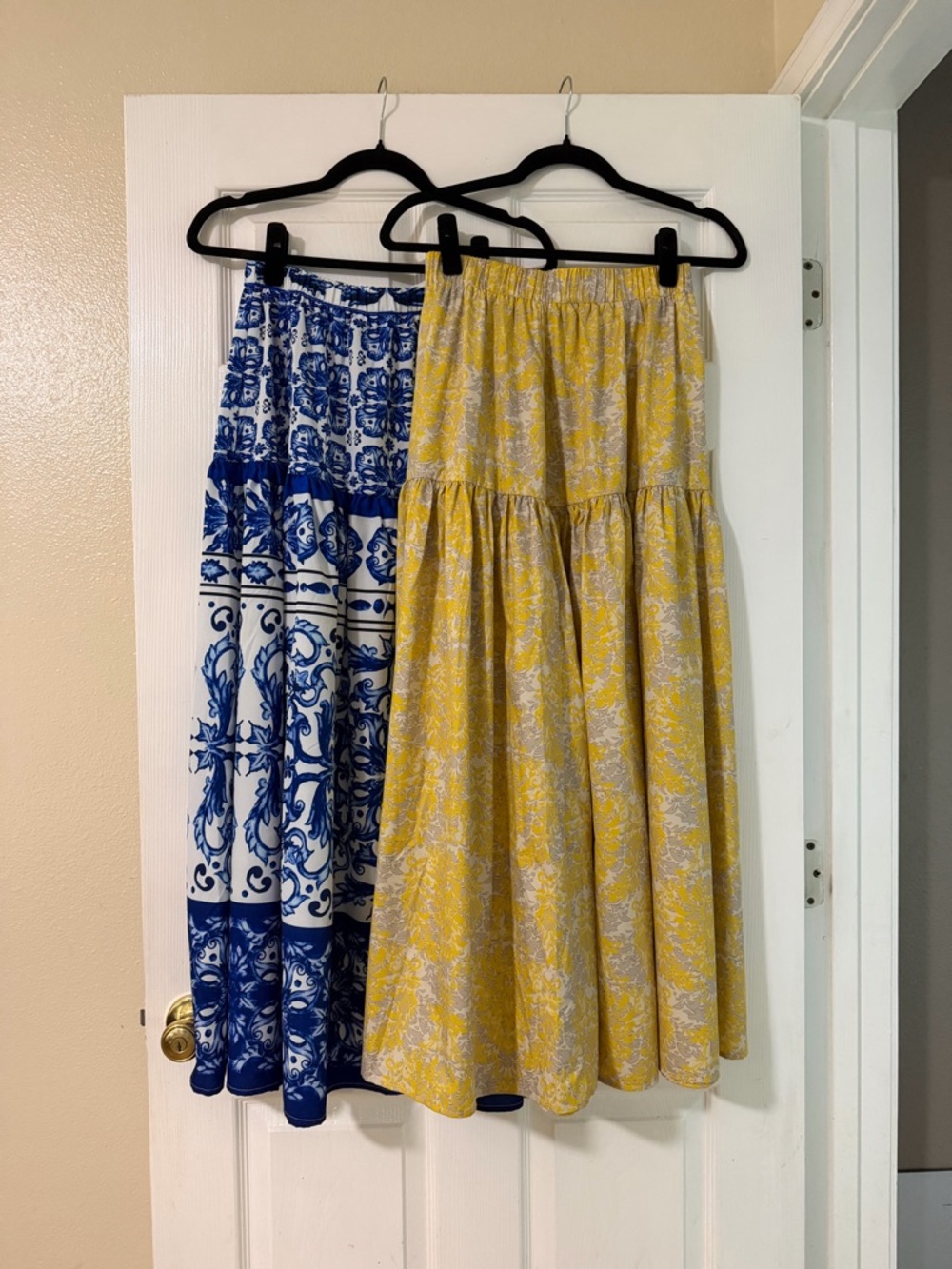 Yellow Printed & blue printed Tiered full length Skirt